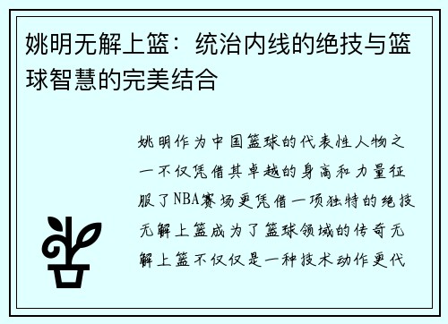 姚明无解上篮：统治内线的绝技与篮球智慧的完美结合